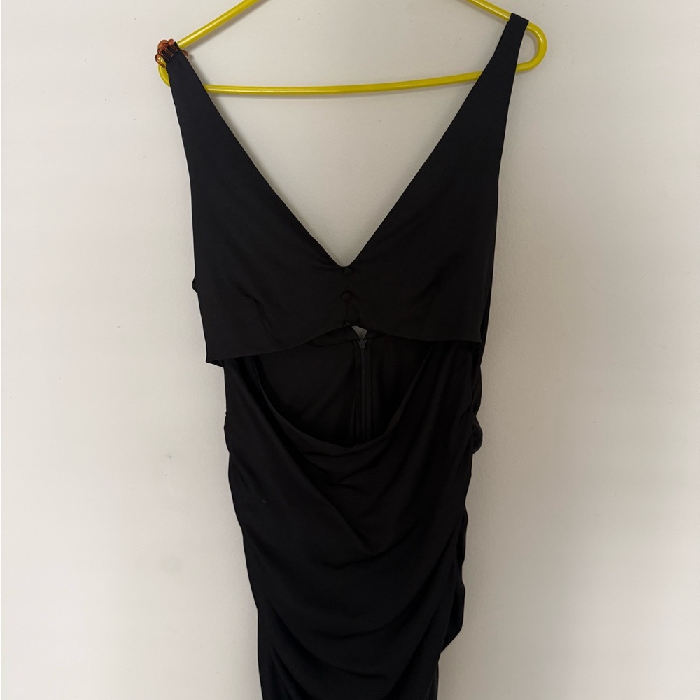 Zara Black Backless Draped V-Neck Dress